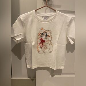 Fabrique White T-Shirt with Cat Print